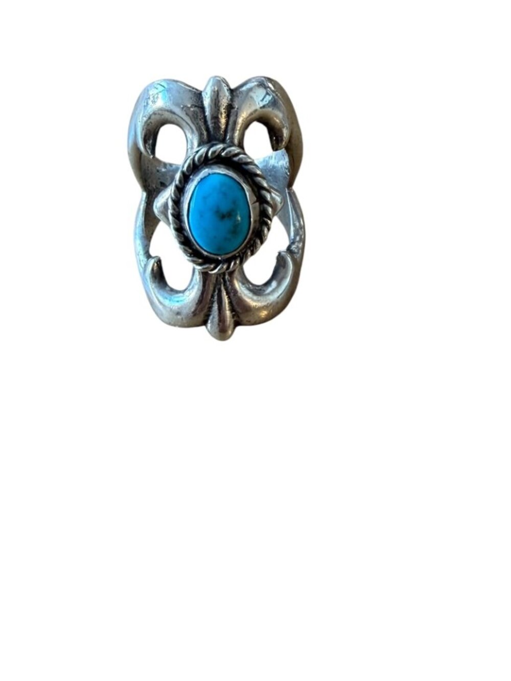 Vintage Sand Cast Navajo Ring of Silver and Turquoise